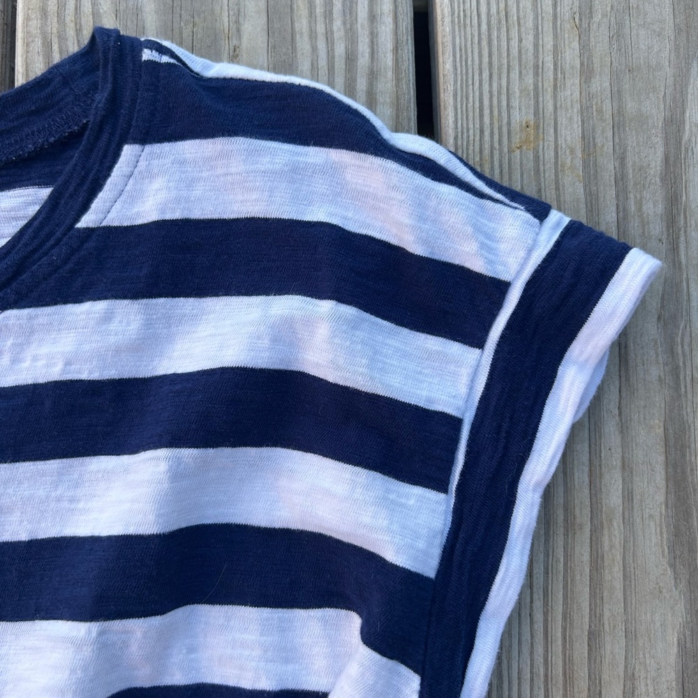 J Crew Navy White Striped‎ Tie Waist T-Shirt Dress in 100% Cotton | Sz L Classic - Picture 4 of 16